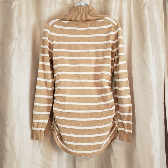 NWOT Michael Kors gold tan striped metallic cowl neck sweater Womens Med… - Picture 7 of 8